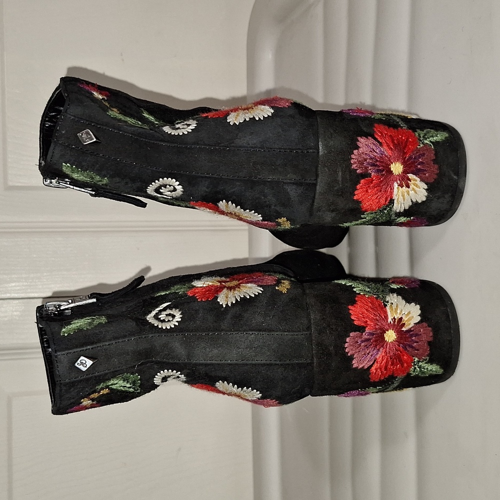 Sam Edelman suede leather ankle boots heels - 7 - embroidered black - Picture 4 of 10